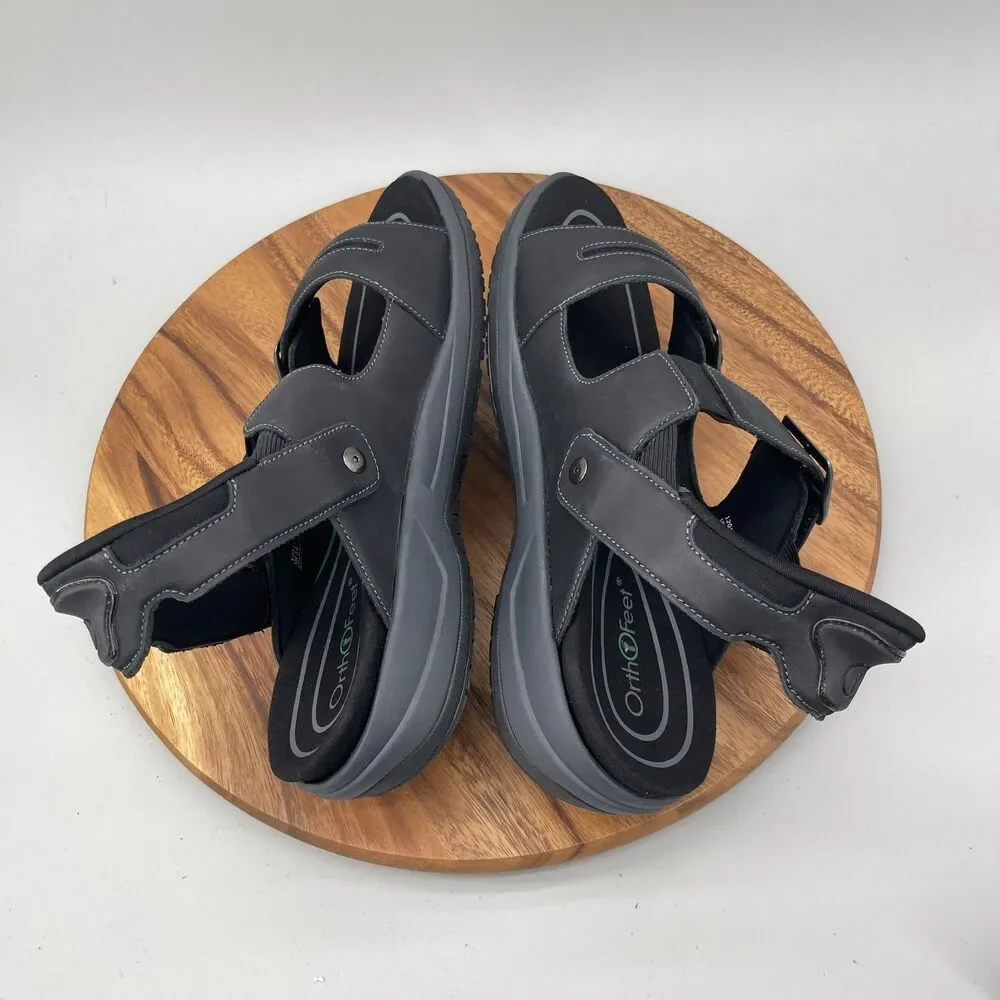 Orthofeet Jupiter Sandals Mens Size 14 Hands Free X Wide (4E) Black Leather